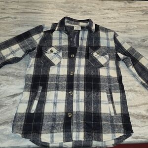 Distortion Mens Flannel Shirt Medium Plaid Button Front Wool Blend Pockets